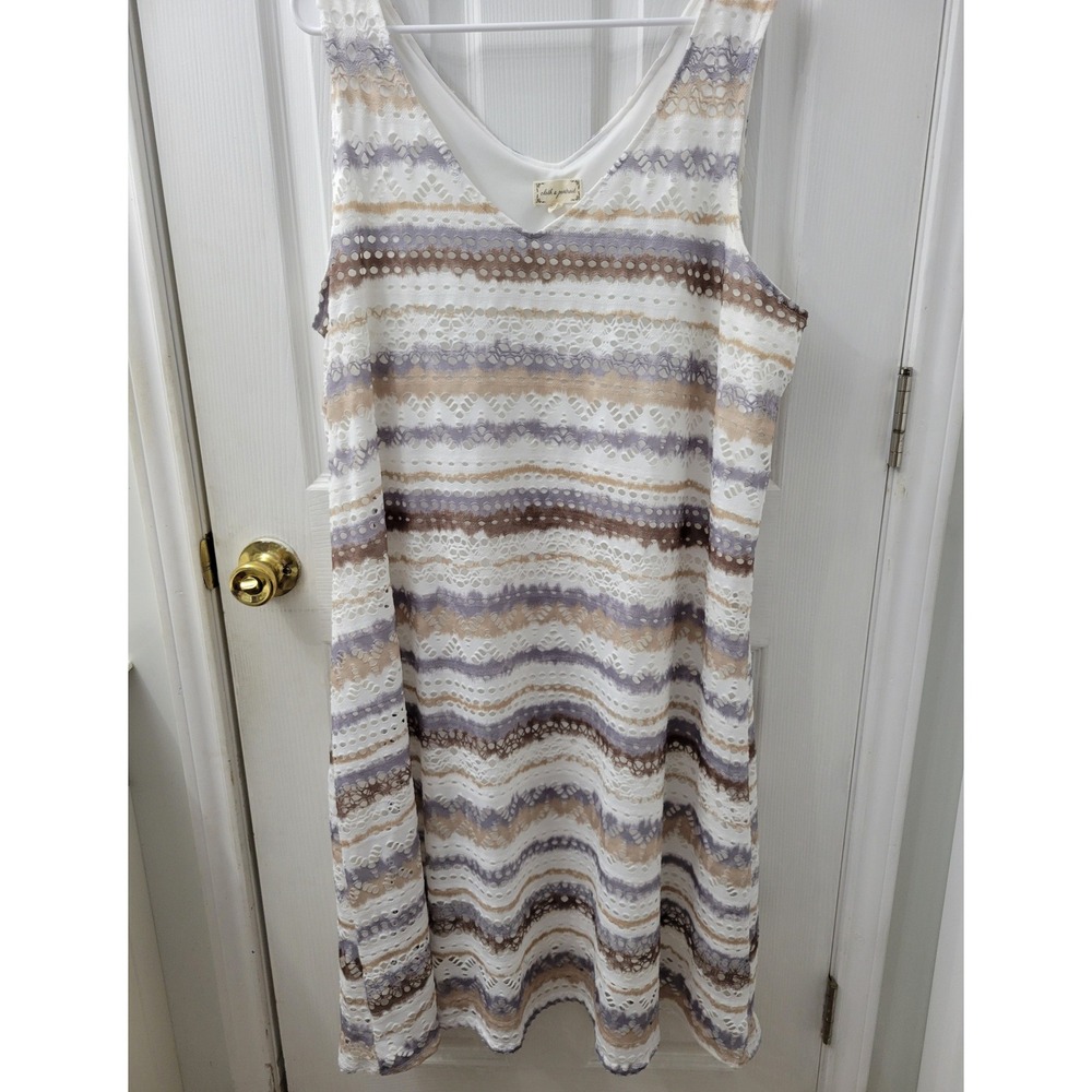 Cloth & Portrait Womens XXL Lace Eyelet Stripe V-Neck Shift Dress 12BS-EVCF